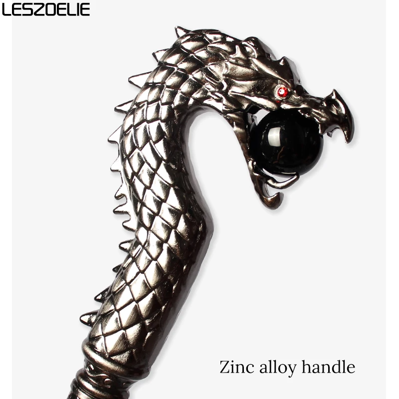 عصا المشي برأس التنين الفضي ذات الطراز الداكن مع كرة كريستال سوداء للرجال عصي المشي المزخرفة الفاخرة للنساء