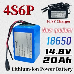 18650 4S6P 14.8V 20Ah Li-Ion Battery Pack Built-in BMS For Night Fishing Lamp Heater Miner's Amplifier Battery Replacement