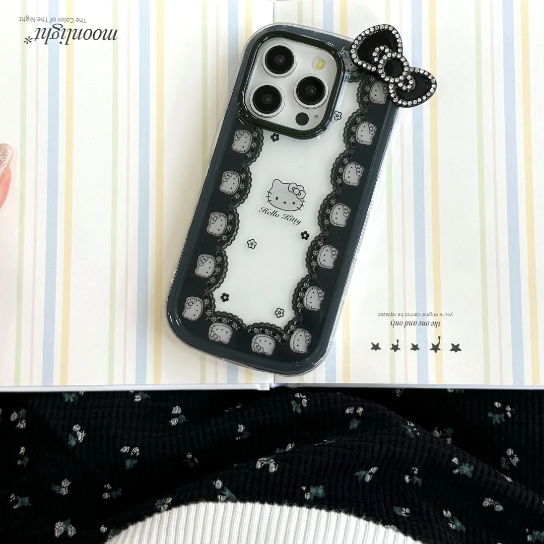 

Fashion Black Lace Edged Sexy Girl Phone Case For iPhone 16 15 14 13 12 PRO MAX Plus Gift Cartoon Phone Cover Y2k