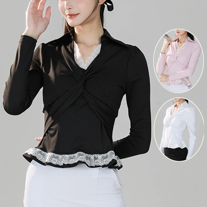 

SG Women V-Neck Golf Tops Lady Golf Long-sleeved Sports Shirt Twisted Lace Sexy Blouse Girls Breathable Tennis Sportswear
