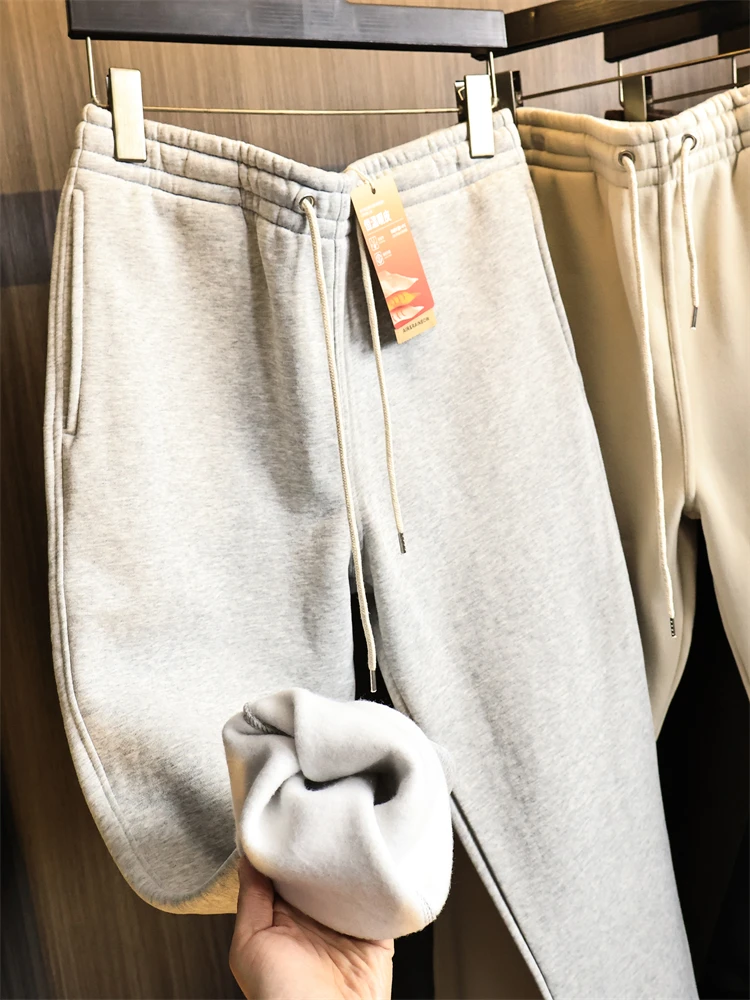 

Winter Warm Thiened Fce Lined Leather Pants Men's Casual Trousers Faion Urban Sle Straight Leg Long Pants for Youth