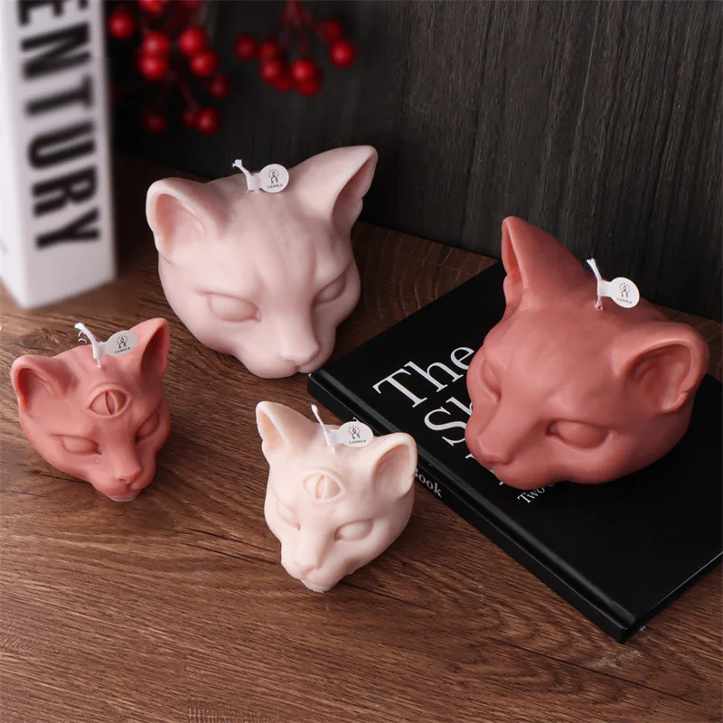 3D Three-eyes Cat Head Candle Silicone Mold Cat Plaster Epoxy Resin Molds Chocolate Cake Baking Tools Home Decor Crafts Gifts