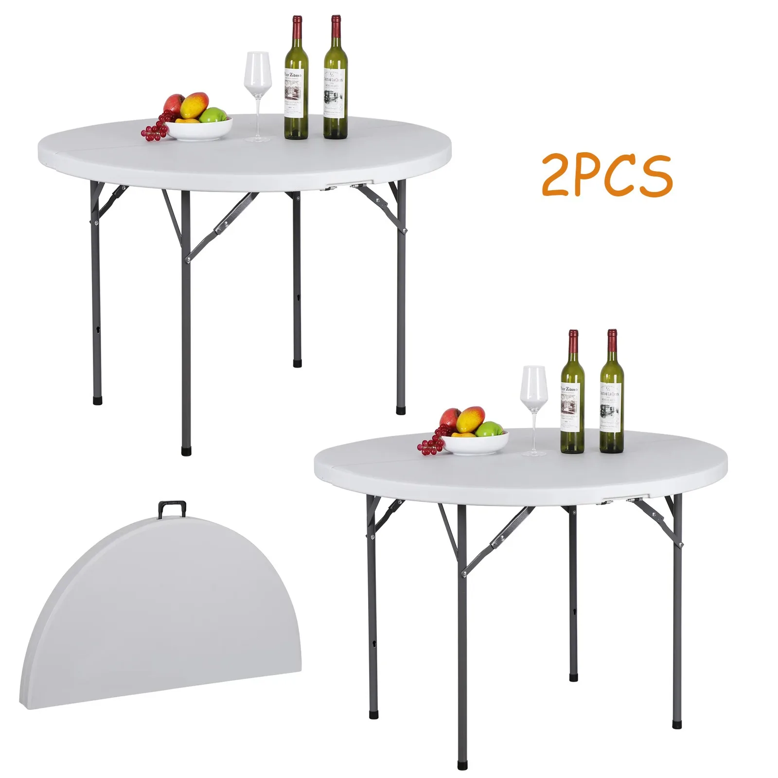 

US 2X 48" Round Bi-Folding Commercial Table Plastic Dining Card Table for Outdoor