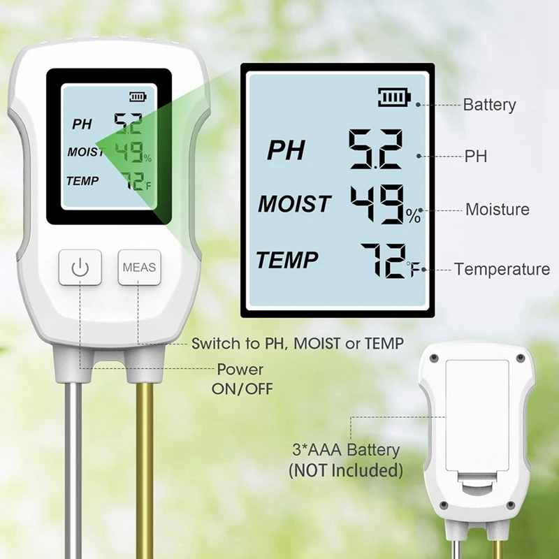 3 In 1 Soil Moisture Meter, Digital Plant Moisture Meter For Temperature/Soil Moisture/PH Meter, Soil Test Meter