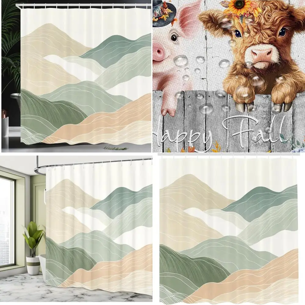 

Пастельная горная абстрактная занавеска для душа с карандашом, мягкая ткань для декора ванной комнаты
