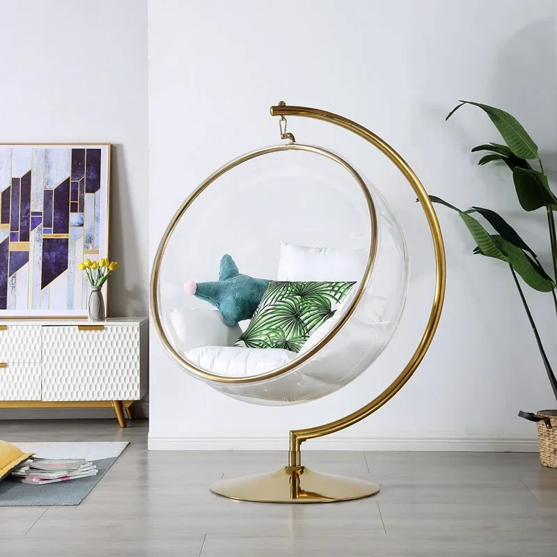 Hot Sell Transparent hanging chairs Swing Floor Stand Golden acrylic Bubble Chair With Stand living room garden