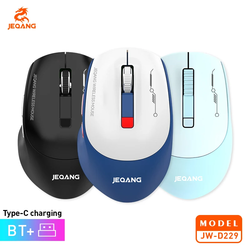 JEQANG JW-D229 2.4G Bluetooth Ratón de carga 6D para juegos de modo dual
