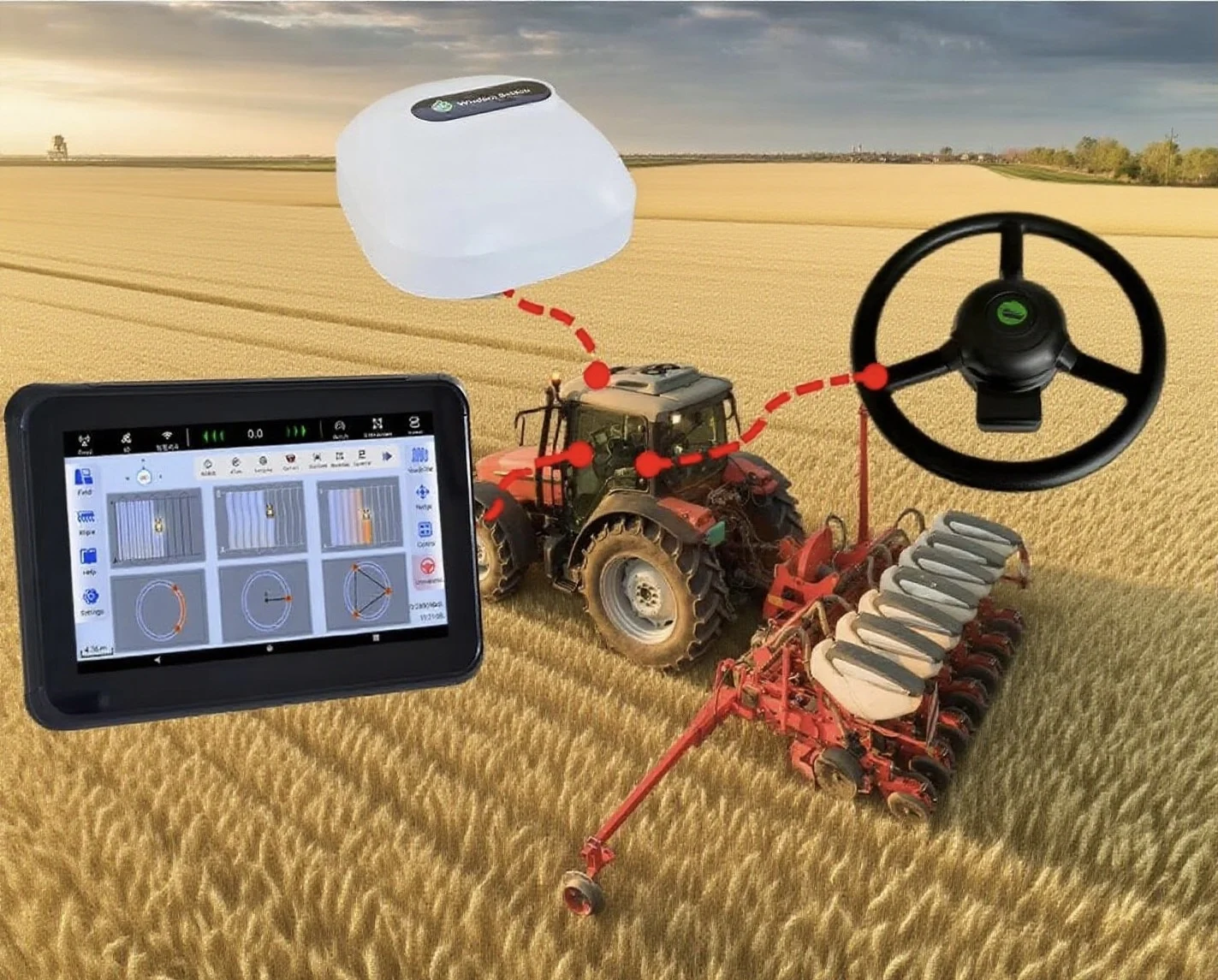 RTK GNSS Tractor Autosteer System - 2.5cm Accuracy Automated Steering for Agriculture