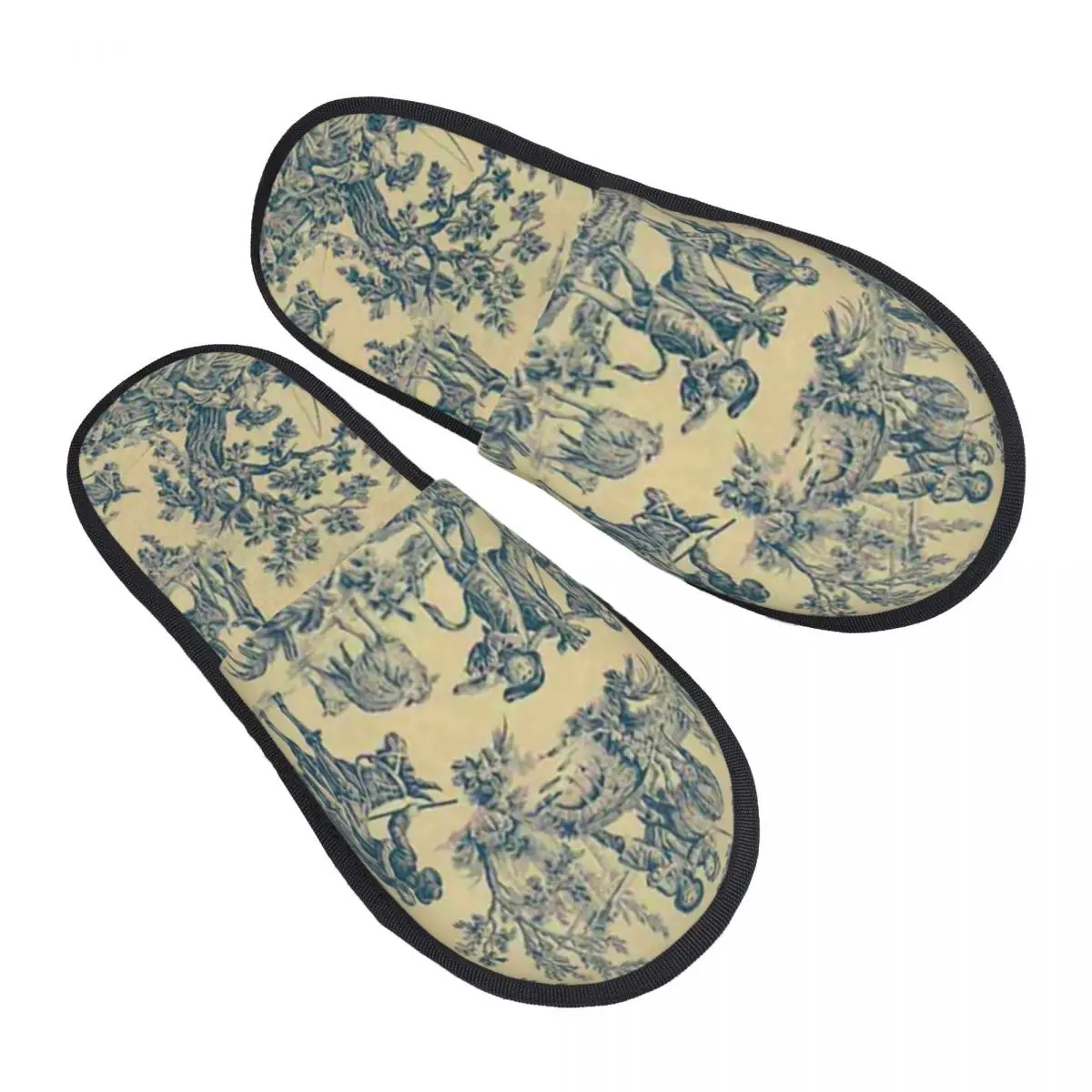 Custom Toile De Jouy Vintage French House Slippers Women Cozy Memory Foam Slip On Spa Slipper Shoes