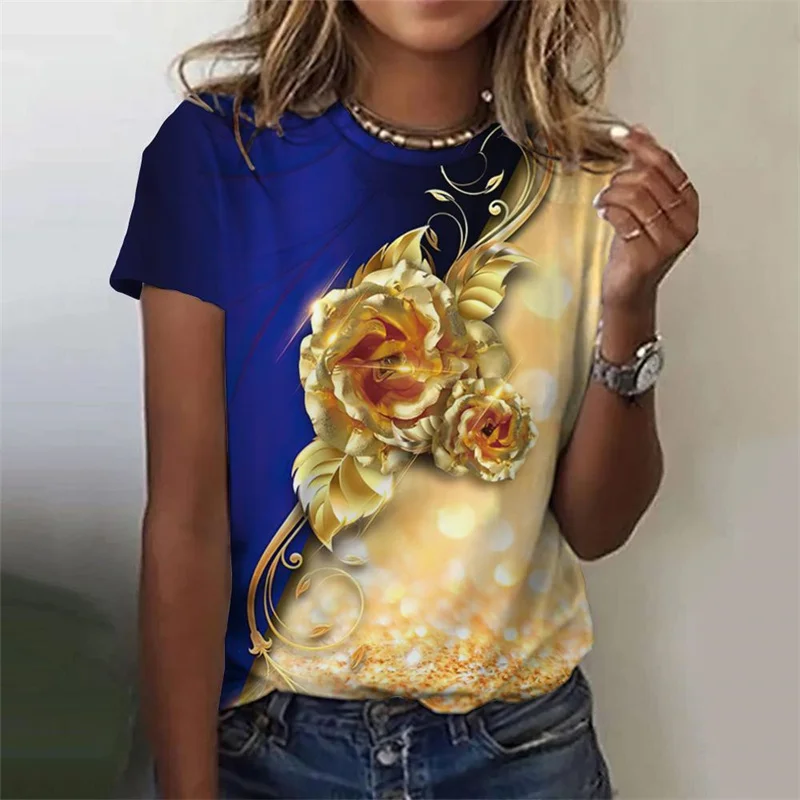 New Summer Vintage 3D Floral Roses Printing T Shirt Women Flowers Graphic T Shirts Girls Fashion Short Sleeves Tee Shirt Clothes