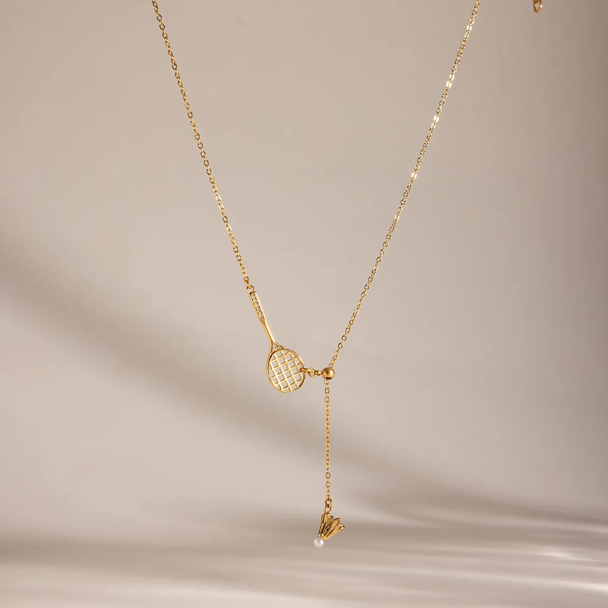 Sporty Badminton Racket Pendant Necklace Zircon Chain Necklace For Women Jewelry 18K Gold PVD Plated Stainless Steel Necklaces