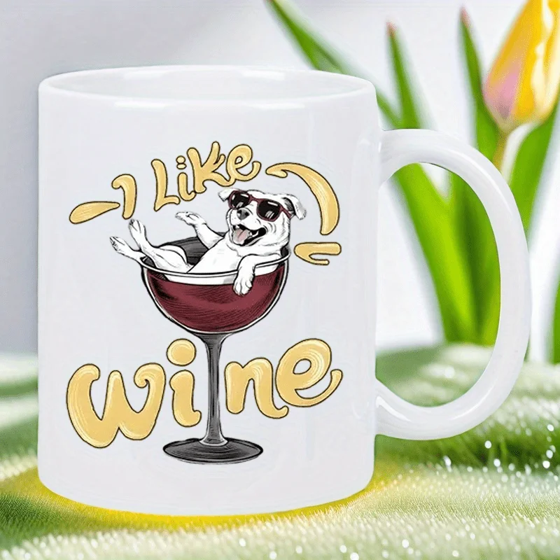 

11oz Wine & Coffee Mug with Cute French Bulldog Wine & "I Like Wine" Design - Reusable Travel Cup for Hot/Cold Drinks, Hand Wash