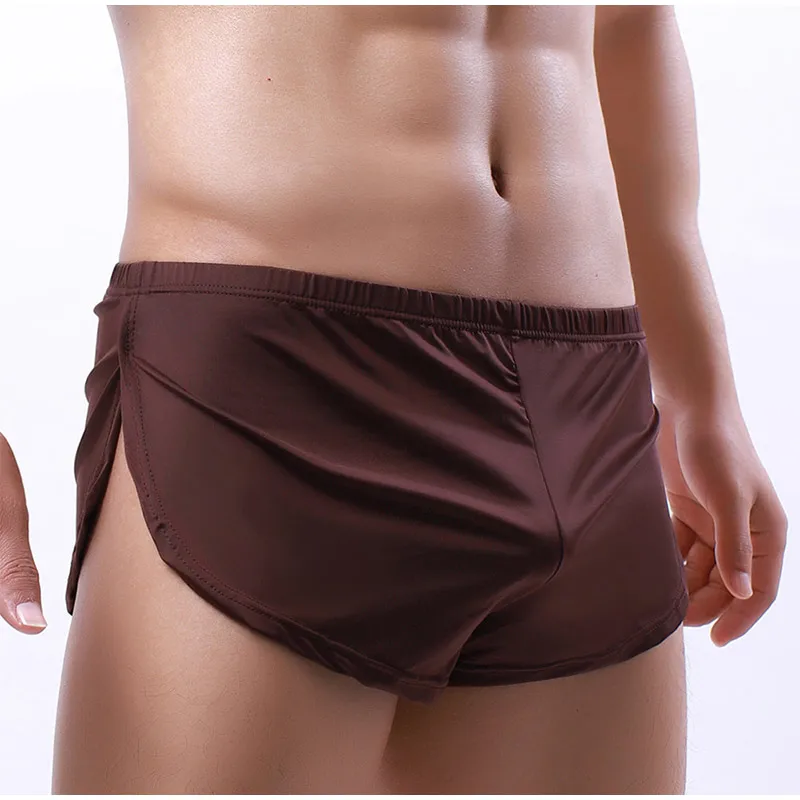 Men Sexy Split Side Arrow Pants Quick-dry Ice Silk Boxershorts Breathable Low-rise Athletic Lounge Shorts For Running Gym Daily