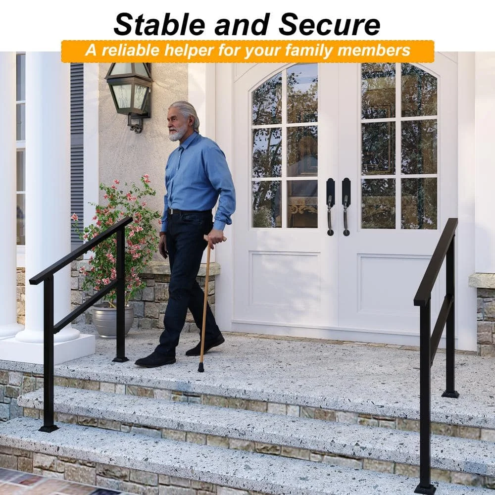 36 cali. Zestaw poręczy z czarnego żelaza, wysokość 100 cm, szerokość 100 cm, regulowane poręcze na zewnątrz, pasują do 2 lub 3 stopni (2 sztuki)