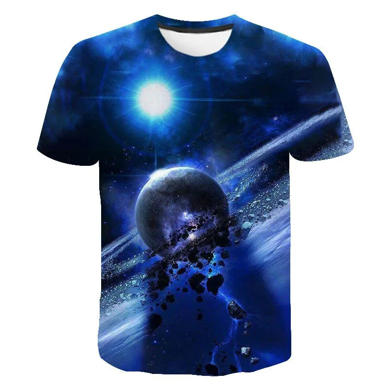 Herren-T-Shirt mit 3D-Galaxy-Planet-Print, Rundhalsausschnitt, kurzen Ärmeln, Sommer, lässige Streetwear, Herren-Oberteile – Detail 4