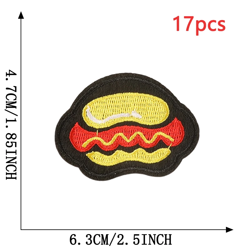 17-teiliges Lot von Lebensmitteln, Donut, Hamburger, Pommes Frites, Stickerei-Applikation, zum Aufbügeln, Großhandel für Kleidung, Kinder, schmelzbar, niedlich – Detail 5
