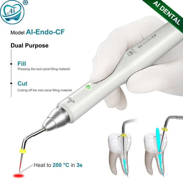 AI-Endo-CF Dental Gutta Percha Obturation Pen z systemem napełniania kanałów korzeniowych do cięcia i prasowania +2 końcówki 3 sekundy szybkiego nagrzewania