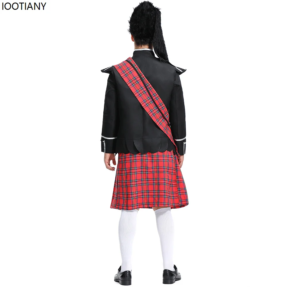 Halloween Red Plaid British Soldier Cosplay Costume Men Scottish Honor Guard Fancy Dress Carnival Purim Party Stage Dress Up New
