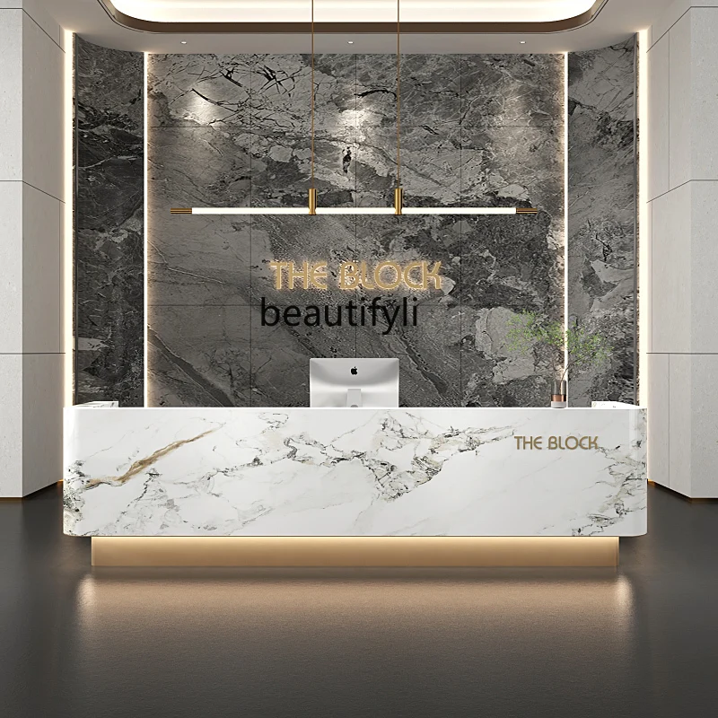 Company front desk reception desk beauty salon rock slab marble bar clothing store checkout page hotel lobby welcome desk