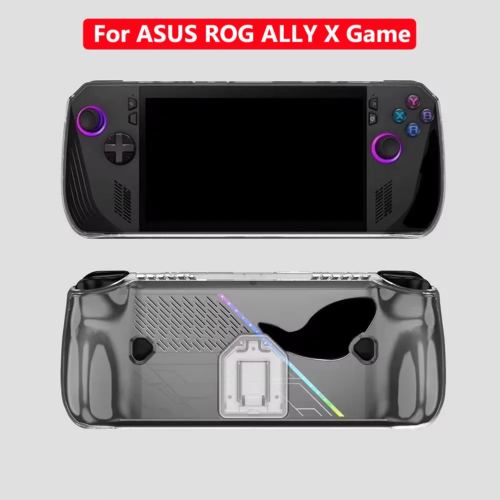 For Asus ROG ALLY X 2024 Gaming Console Transparent Protective Case with Bracket TPU Soft Rubber Anti Drop Protective Case