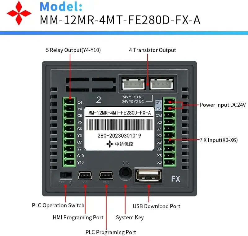 PLC HMI All-in-One Programmable Logic Controller 2.8
