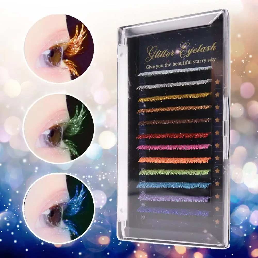 0.05mm Mixed Length Glitter Shimmery Classic Individual Lashes C/D Curl False Faux Mink Lashes Colorful Handmade Lash Extension