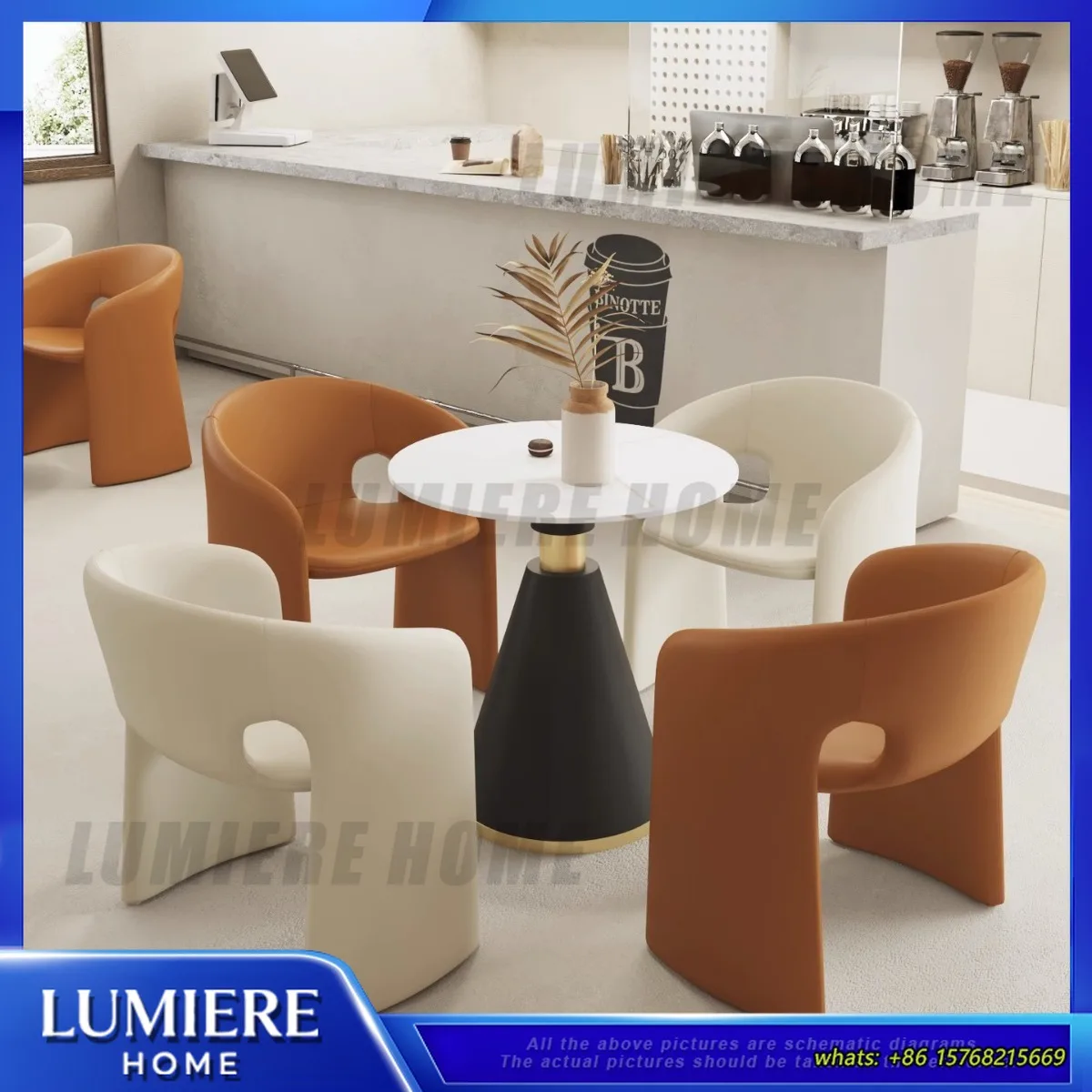 Modern Minimalist Coffee Chair Set for Lobby Reception Room with 1 Table and 4 Chairs Comfortable Lounge Seating for Cafe
