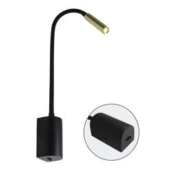 Tokili Gooseneck Light Fixture Headboard Reading Lamp Semi-Cylindrical Base Switch On Off Wall Sconces 3W Focus LED AC100-240V