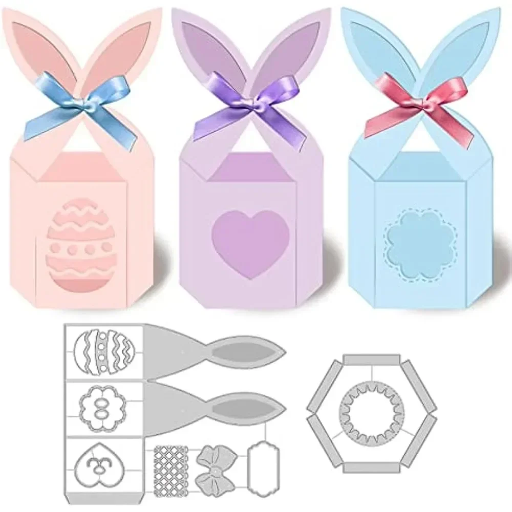 13pcs 3D Easter Bunny Box Cutting Dies Lovely Rabbit Box Carbon Steel Die Cuts for DIY Crafting Embossing Stencil Template