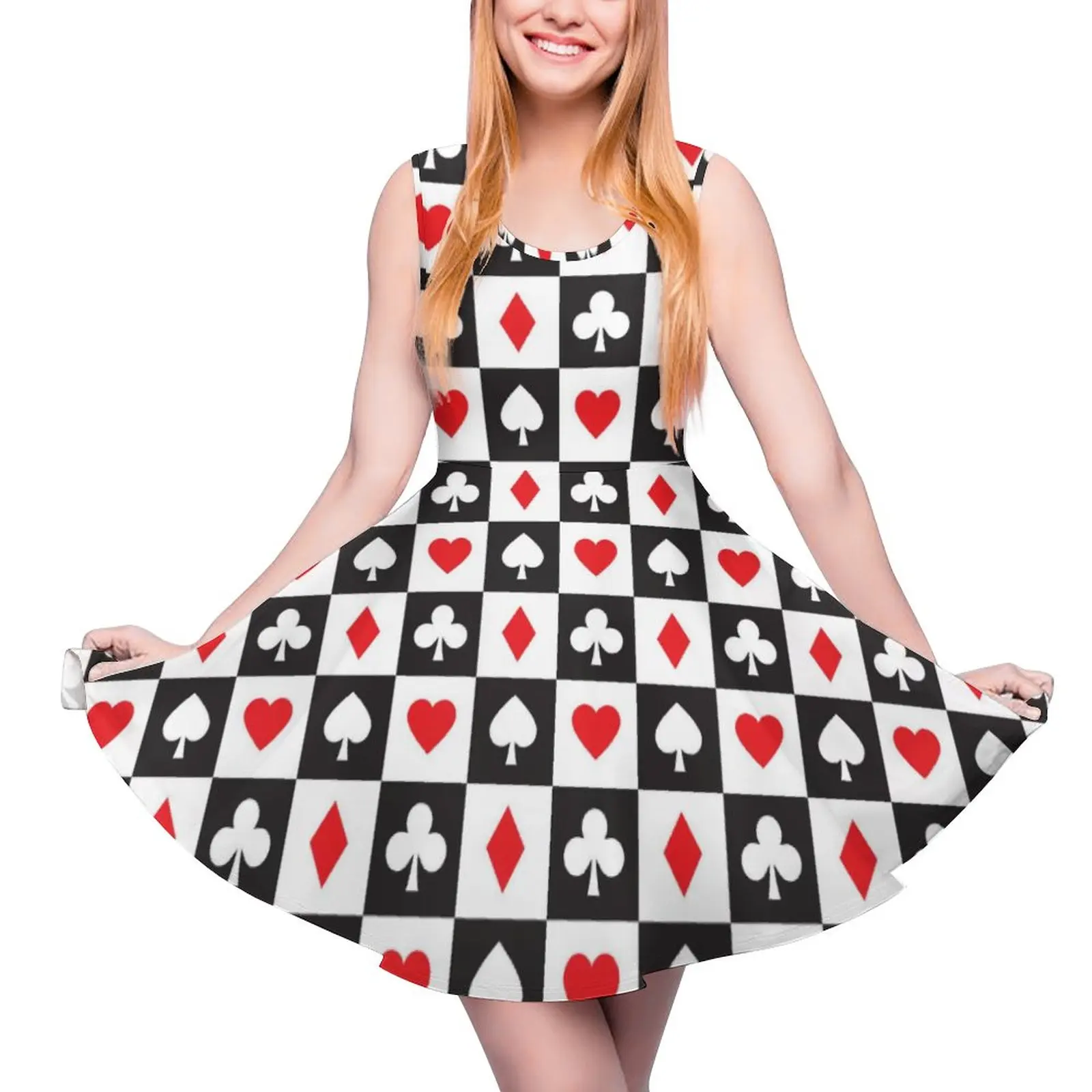 Heart Playing Cards Dress Poker Social Sale Dresses Beautiful Girls Printed One-Piece Dress