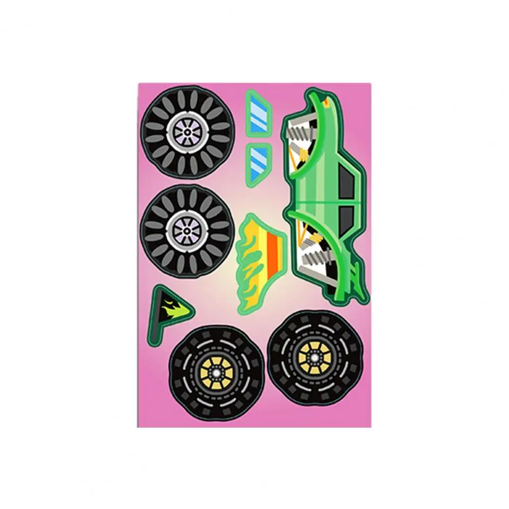 Наклейка-головоломка для грузовика, 8 листов, мультяшный автомобиль, искусственный набор, самоклеящиеся водонепроницаемые наклейки из ПВХ для детской чашки