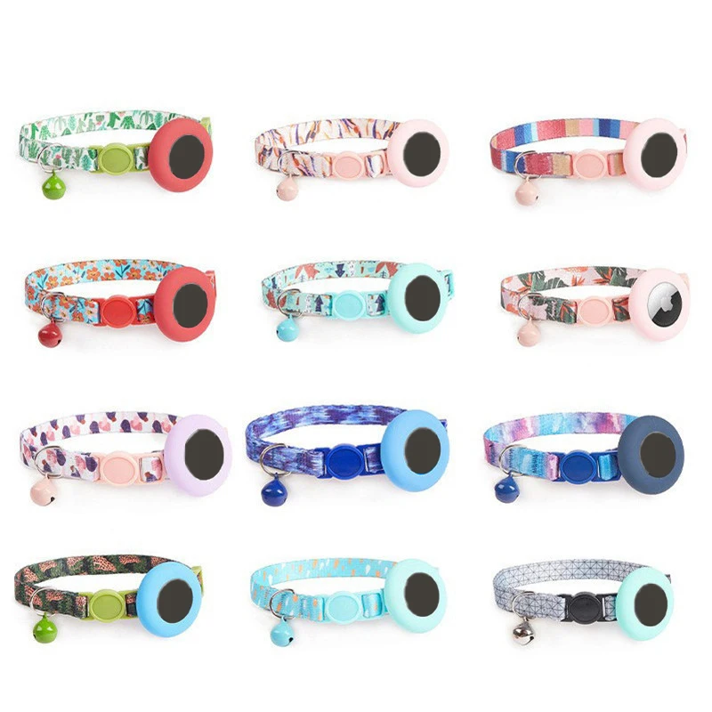 Adjustable Neck Belt Dog Cat Bell Pet Collar With Silicone Airtag Protective Case