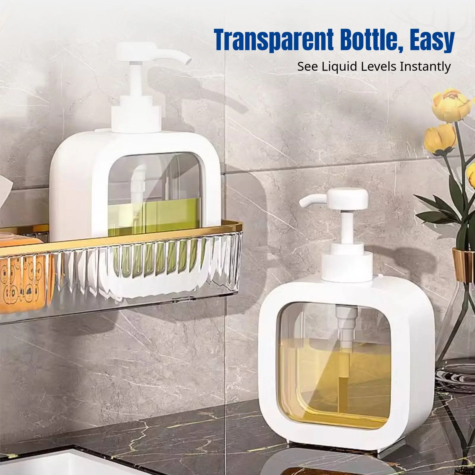 Liquid Dispenser Bottle, Portable Pump, Empty Container for Shampoo, Shower Gel, Laundry, Travel, Transparent view 3