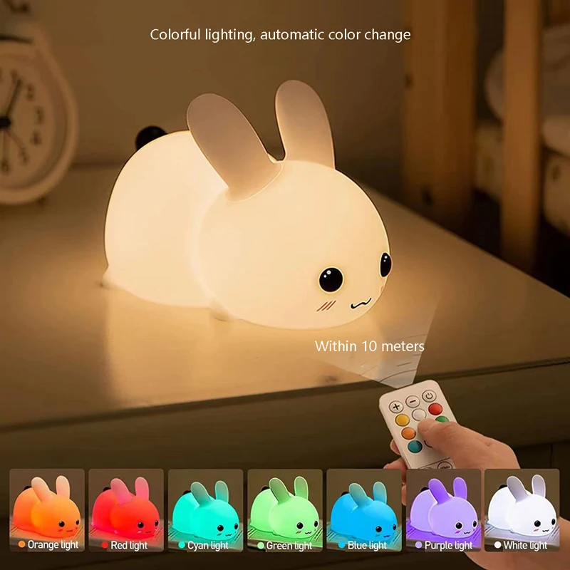 silicone jade coelho led night light carregamento usb dual tone estupido coelho bonito patting sono das criancas 01