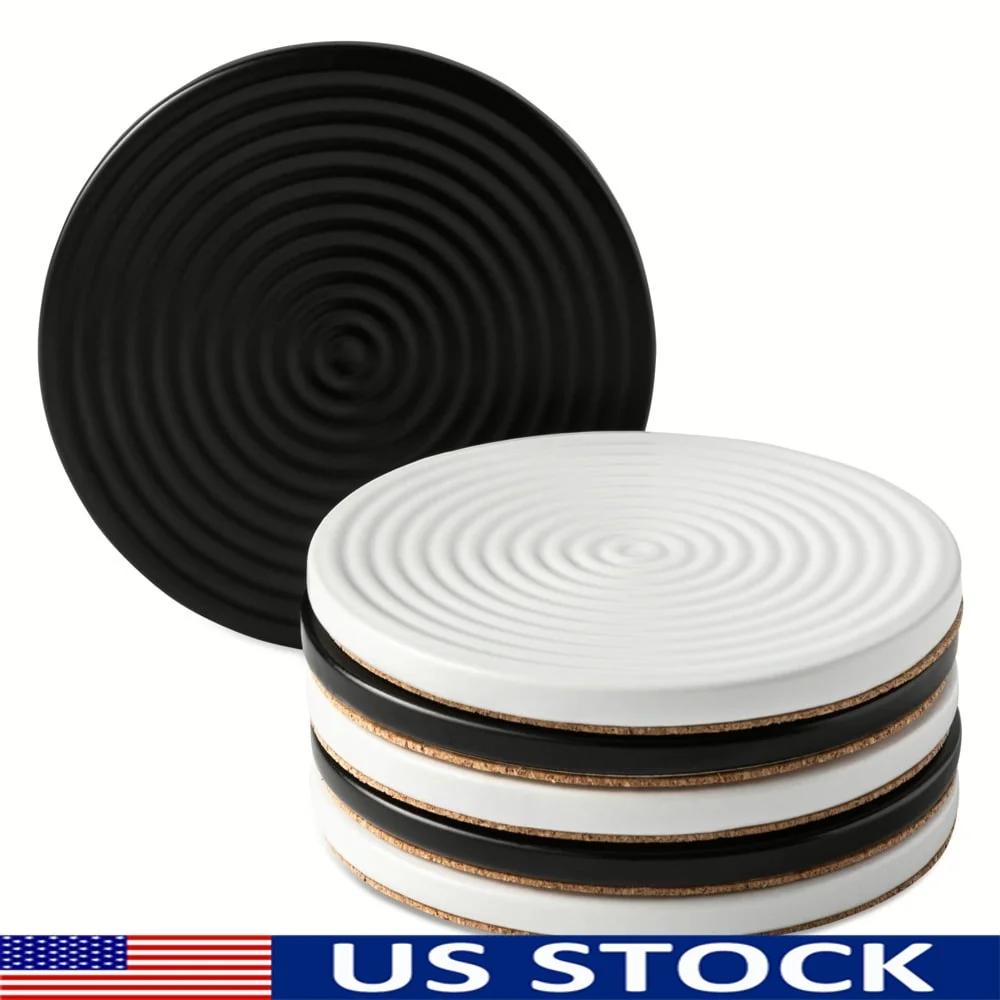 

6 Pack Ceramic Ribbed Coaster Set Modern Design Moisture Resistant Durable Table Protection Stylish Home Décor Easy Clean