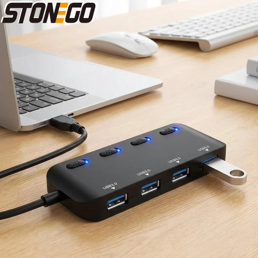 

Ультратонкий USB 3.0 хаб на 4 порта, высокоскоростной адаптер-удлинитель данных с индивидуальными выключателями питания