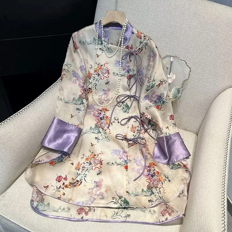 Cheongsam Printed Dress for Women Spring and Autumn 2024 Qipao High-end Vacation Women Fairy Dress Traditional Chinese Clothing