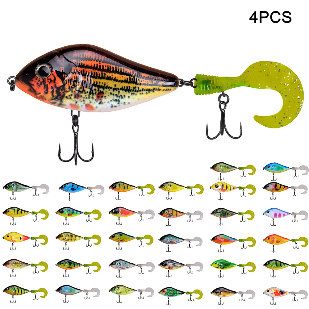 

4pcs Jerkbait Set Fishing Lures 100MM 49G Slider Swim Action with Soft Tail Slow Sinking Hard Body Fishing Jerk Bait for Pike