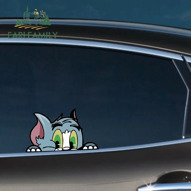 EARLFAMILY Funny Thomas Cat PEEKING Car Sticker Chibi Big Head Tom Decal Rear Glass Window Toolbox Graffiti Car Decoration