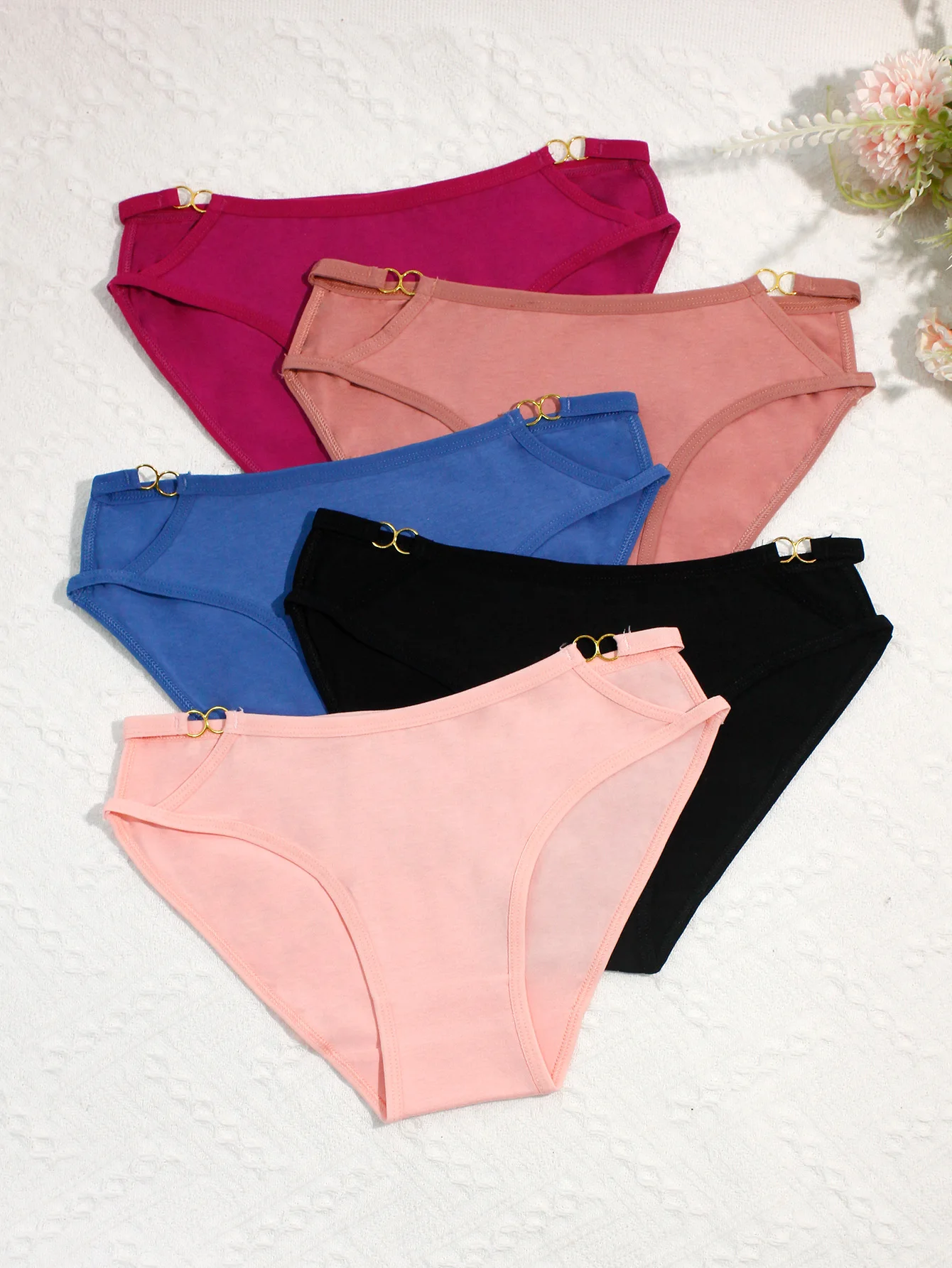 5-Pack Sexy Hollow-Out Women's Briefs, Metal Buckle Spliced Lace Cotton Quick-Drying Women's Underwear, Fashionable Breathable Women's Lingerie Briefs