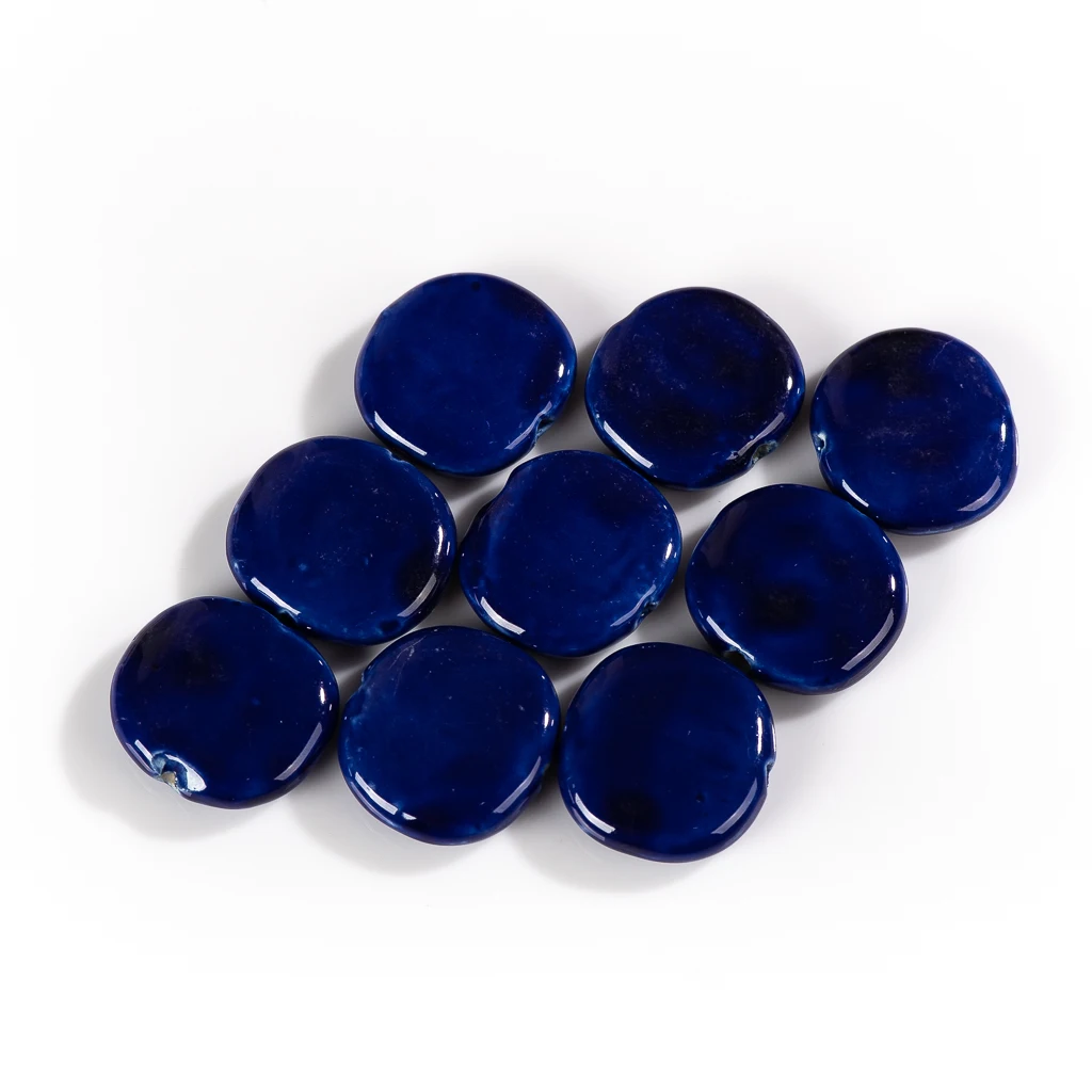 30mm Blue Flat Round Large Handmade Ceramic Beads Porcelain Pendant For Jewelry Making DIY Accessories Z606