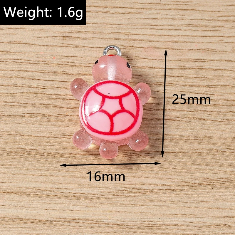 10pcs 16x25mm Cartoon Animal Charms Candy Colors Resin Turtle Charms Pendant for Jewelry Making Earrings Necklace DIY Craft Gift