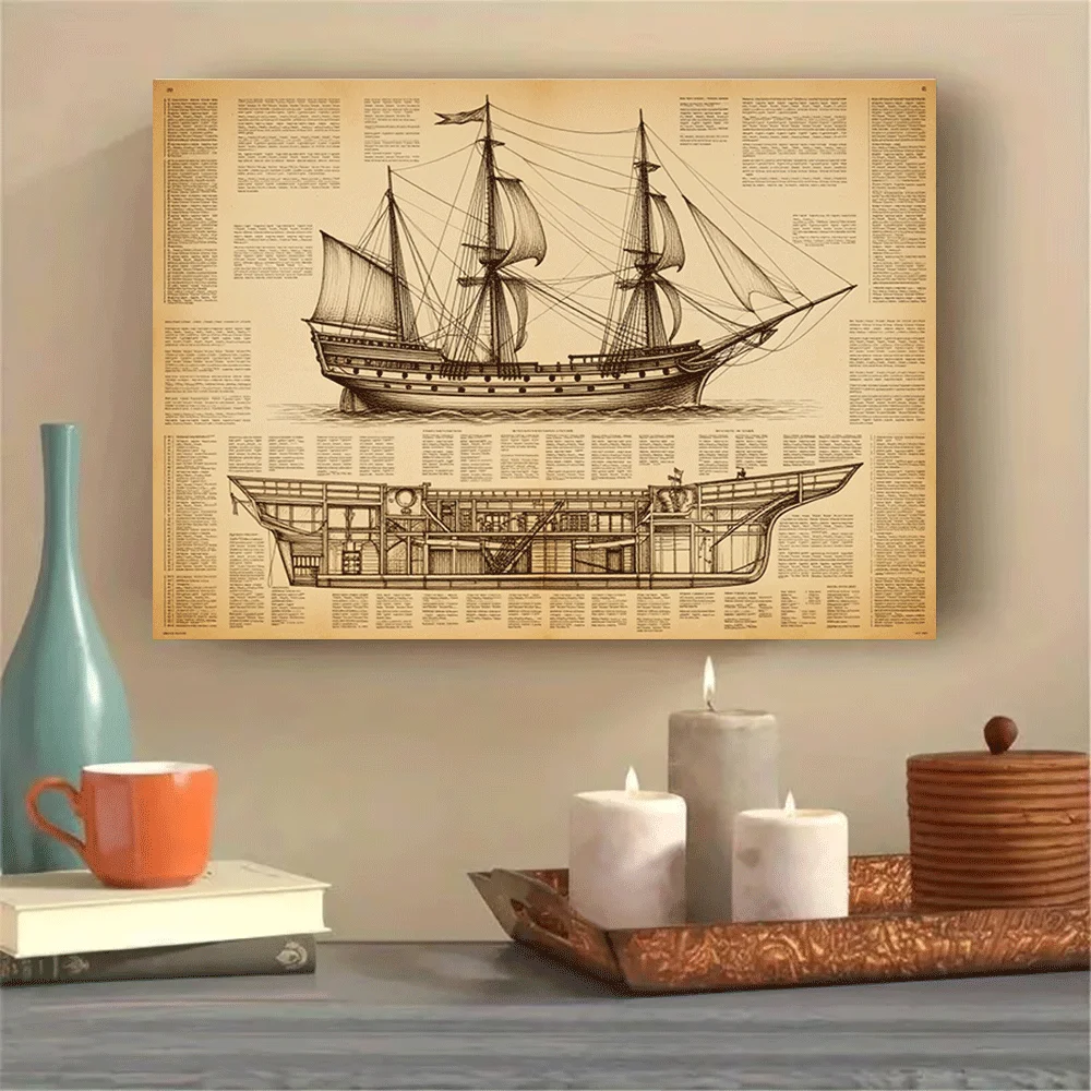 1PC-Unframed Canvas poster wall decoration  Vintage Ship Blueprint Sailing Vessel Design Nautical Art Print