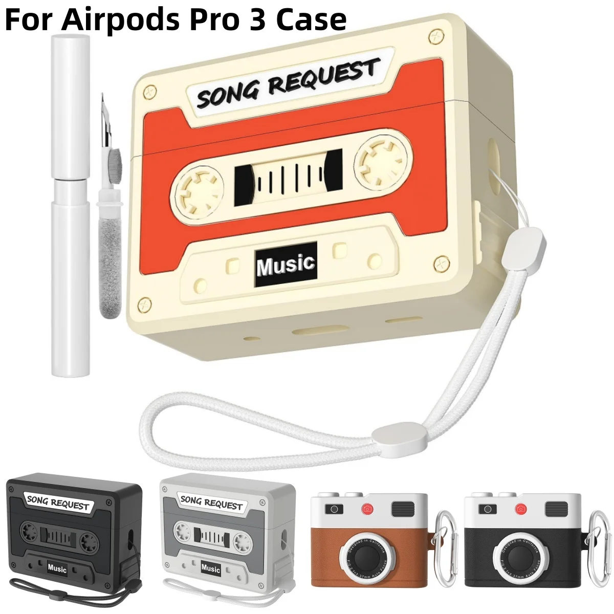 Étui à Cassette pour Airpods Pro 3 nouvelle housse de casque en Silicone pour Airpods Pro 3 étui pour écouteurs avec porte-clés et Kit de nettoyage