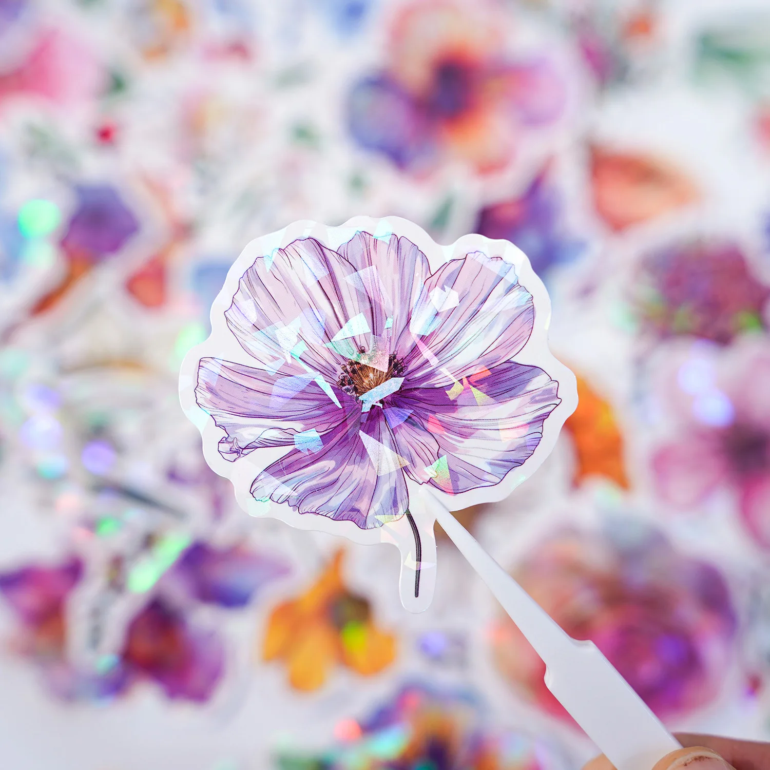 Pegatinas Florales Holográficas Brillantes, Autoadhesivas, de Vinilo Impermeable, para Botellas de Agua, Computadoras, Diarios, Regalos, Maletas