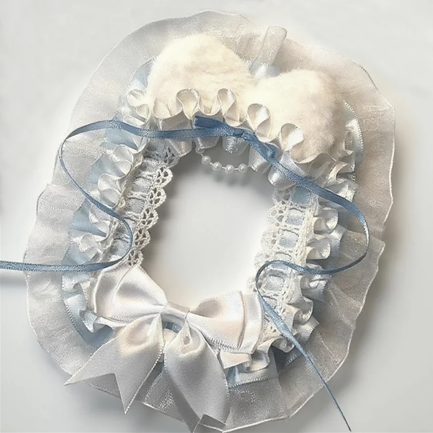 Handmade Fluffy Cat Ear PVC Photocard Holder With Hang Strap Multiple Colors Lace Satin Bow Ruffle Trim 3 Inch KPOP Polaroid Anime Photo Case Cute Lolita Fan Portable DIY Decor Trading Card Protector Storage Cover