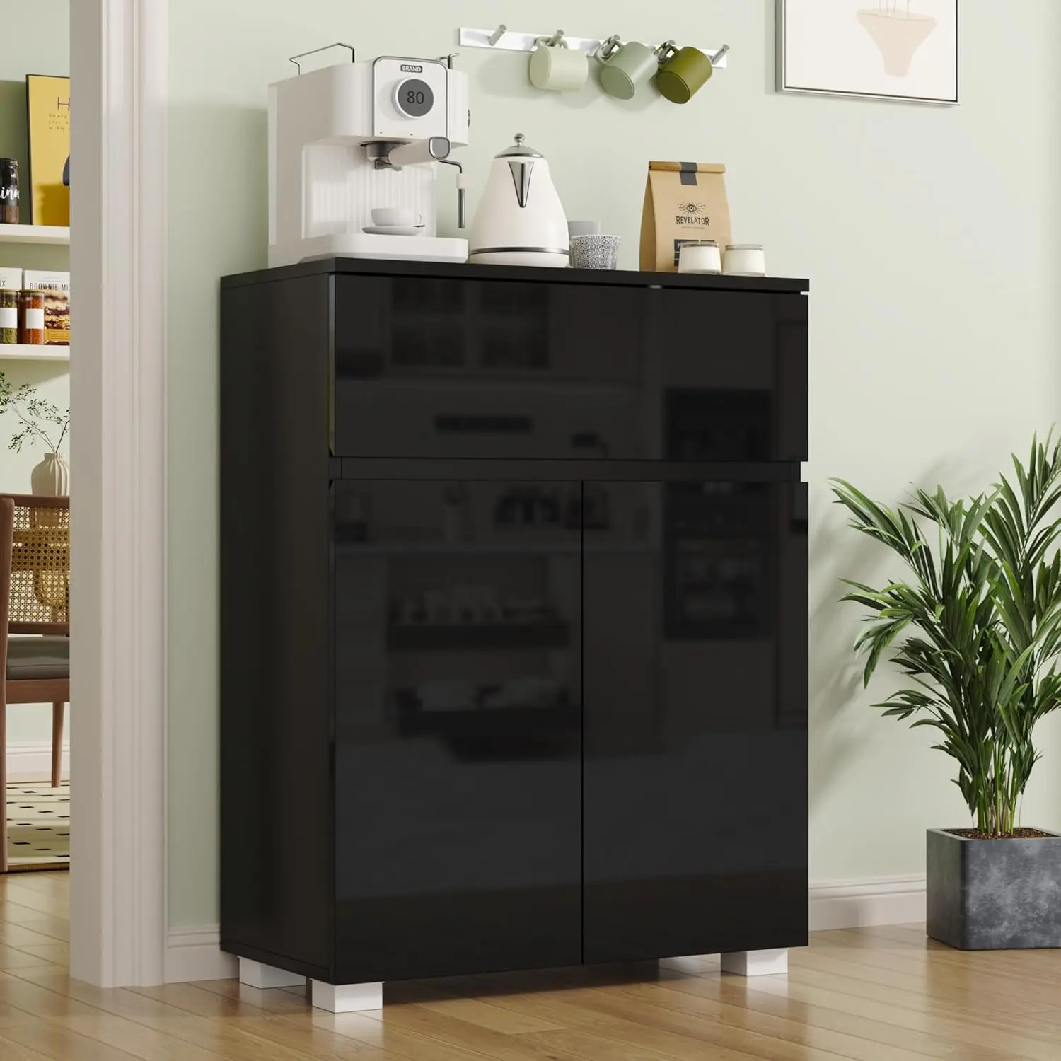 

Modern High-Gloss Sideboard Cabinet, Stylish Buffet Cabinet with Drawer & Adjustable Shelf, Sleek Storage Cabinet, Customized