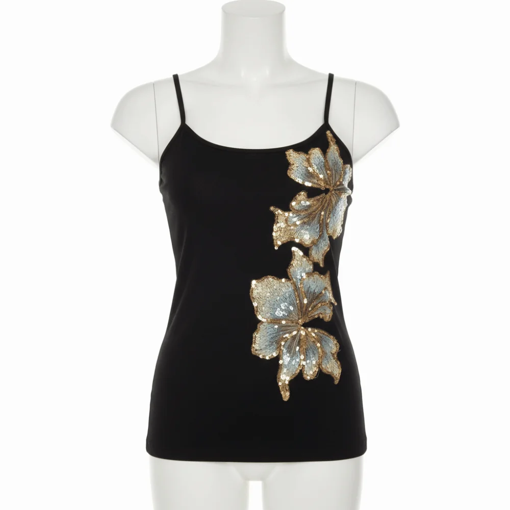 

Casual Vintage Summer Tanks Sleeveless Floral Print Women's Tops Black Bodycon Fit Camis Tops Spring Summer