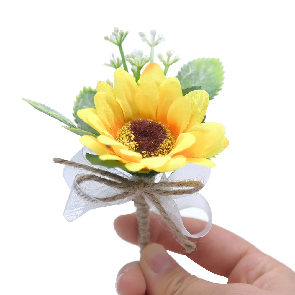 

Creative Sunflower Pin Brooch Corsage Wedding Decoration Groom Bride Boutonniere Ball Party Decorative Flower Wedding Supplies