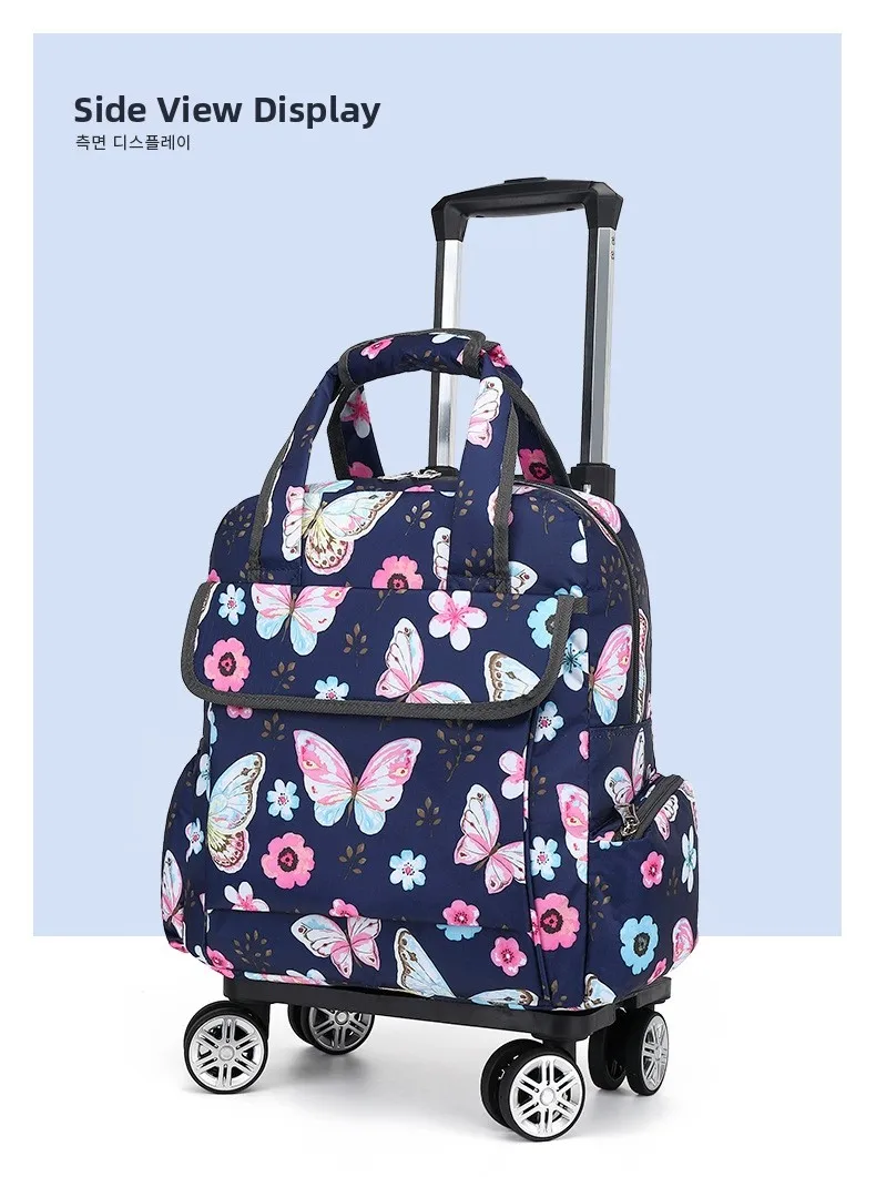 Waterproof Travel Bag Luggage Handheld Double Shoulder Backpack with Four-Wheel 18 Inch Check-In Bag Lightweight Pullman Bag